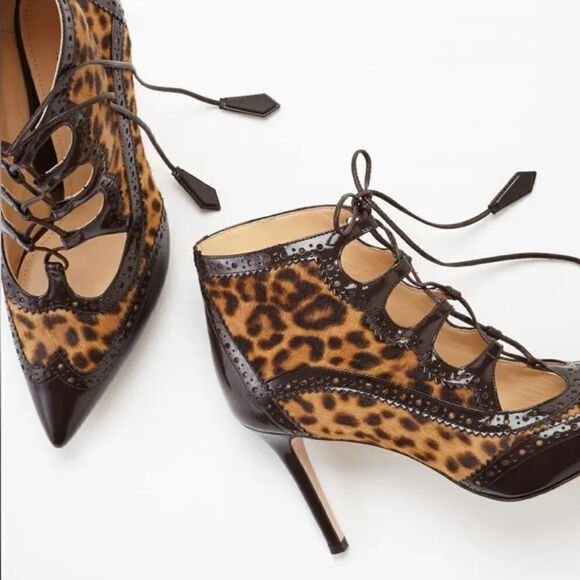 Marion Parke Animal Print Calf hair leather "Miki" Lace Up Pumps Size 7.5 - Picture 1 of 7